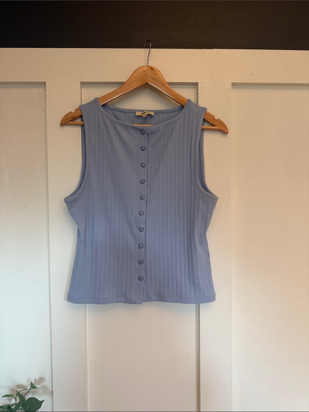 Madewell Sleeveless Ribbed Button-Front Tank Top - Light Blue